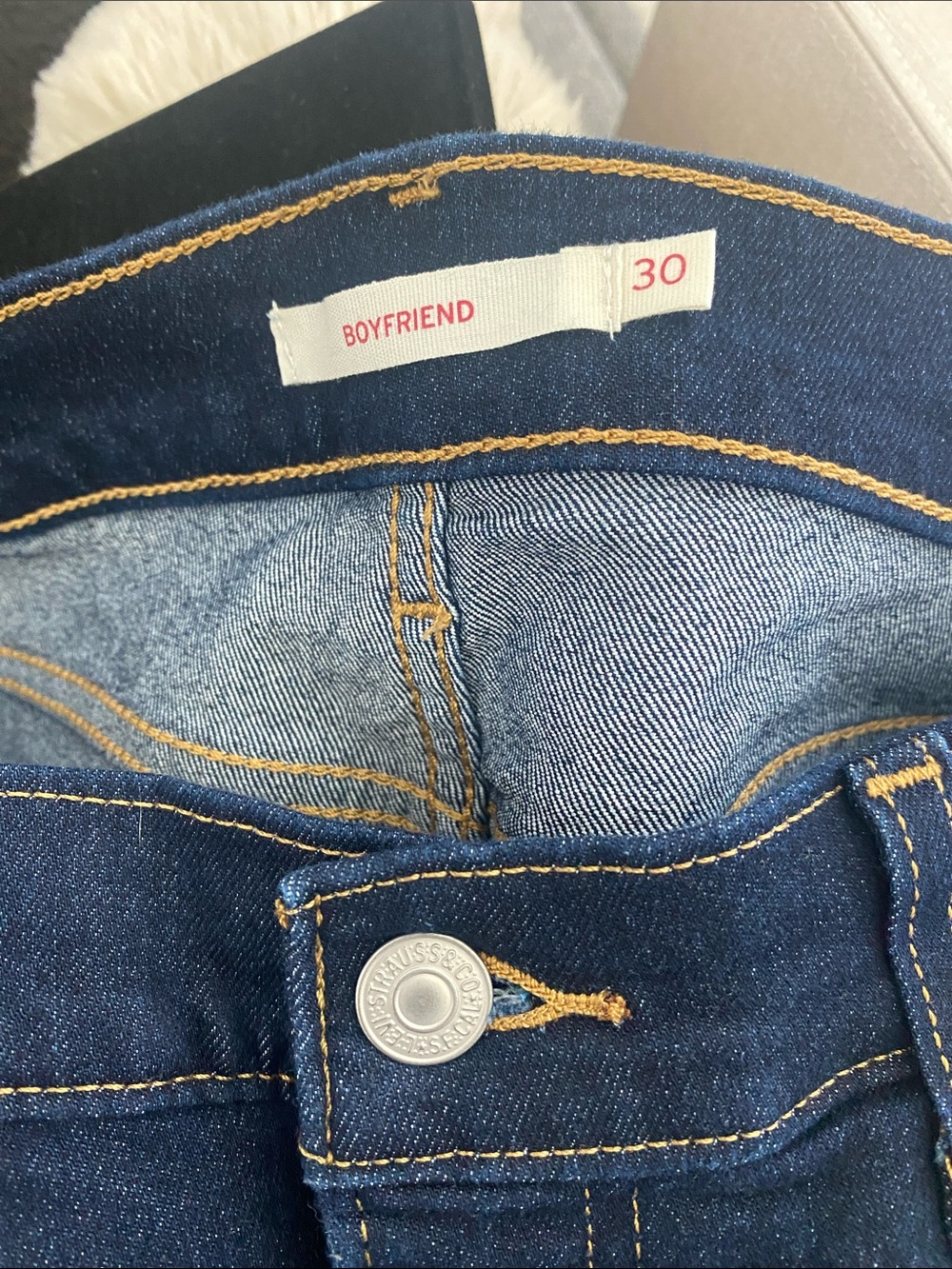 Levi's Boyfriend Straight Dark Blue Jeans - Picture 3 of 4